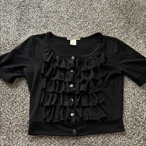 Charlotte Russe Black Cardigan with Ruffles | Ruffle Cardigan | Black Cardigan